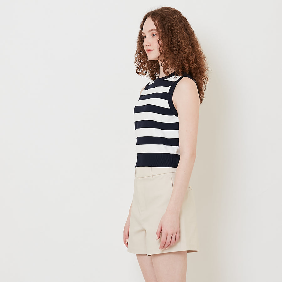 Women Striped Knit Cropped Top - Navy - SW2509143B