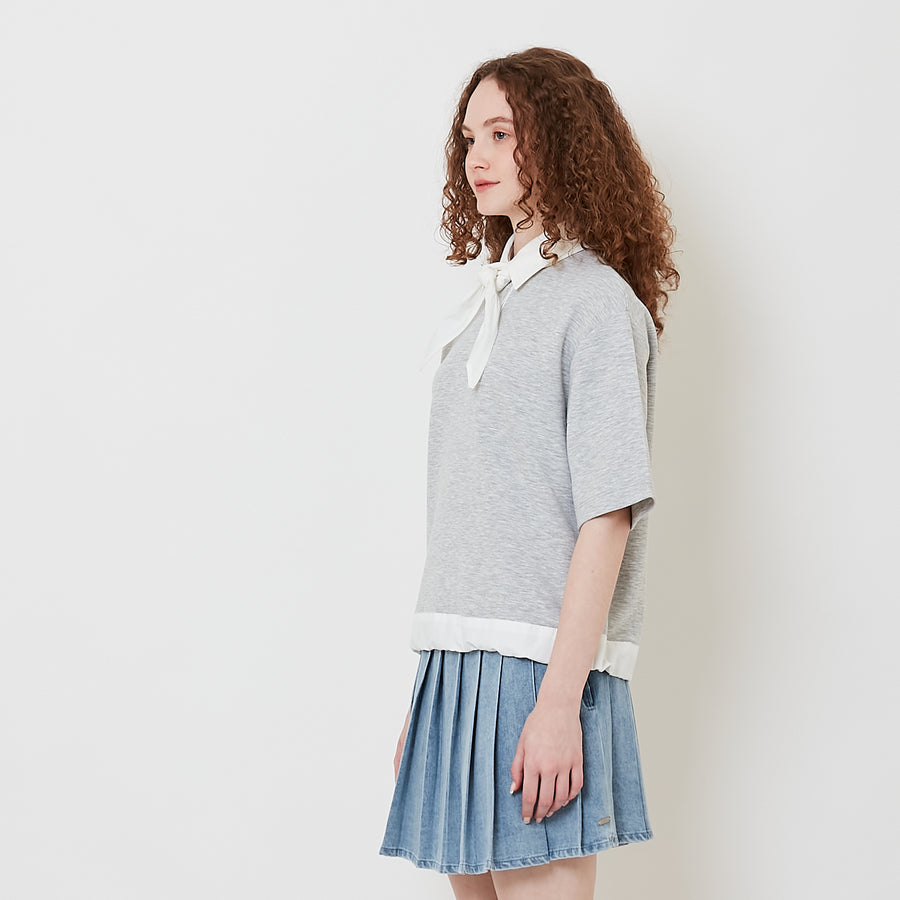 Women Combined Top with Scarf - Light Grey - SW2509145A