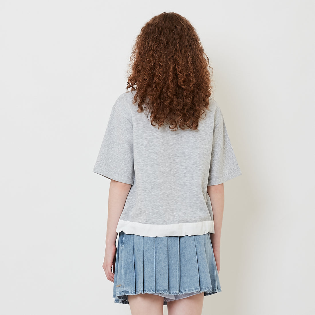 Women Combined Top with Scarf - Light Grey - SW2509145A