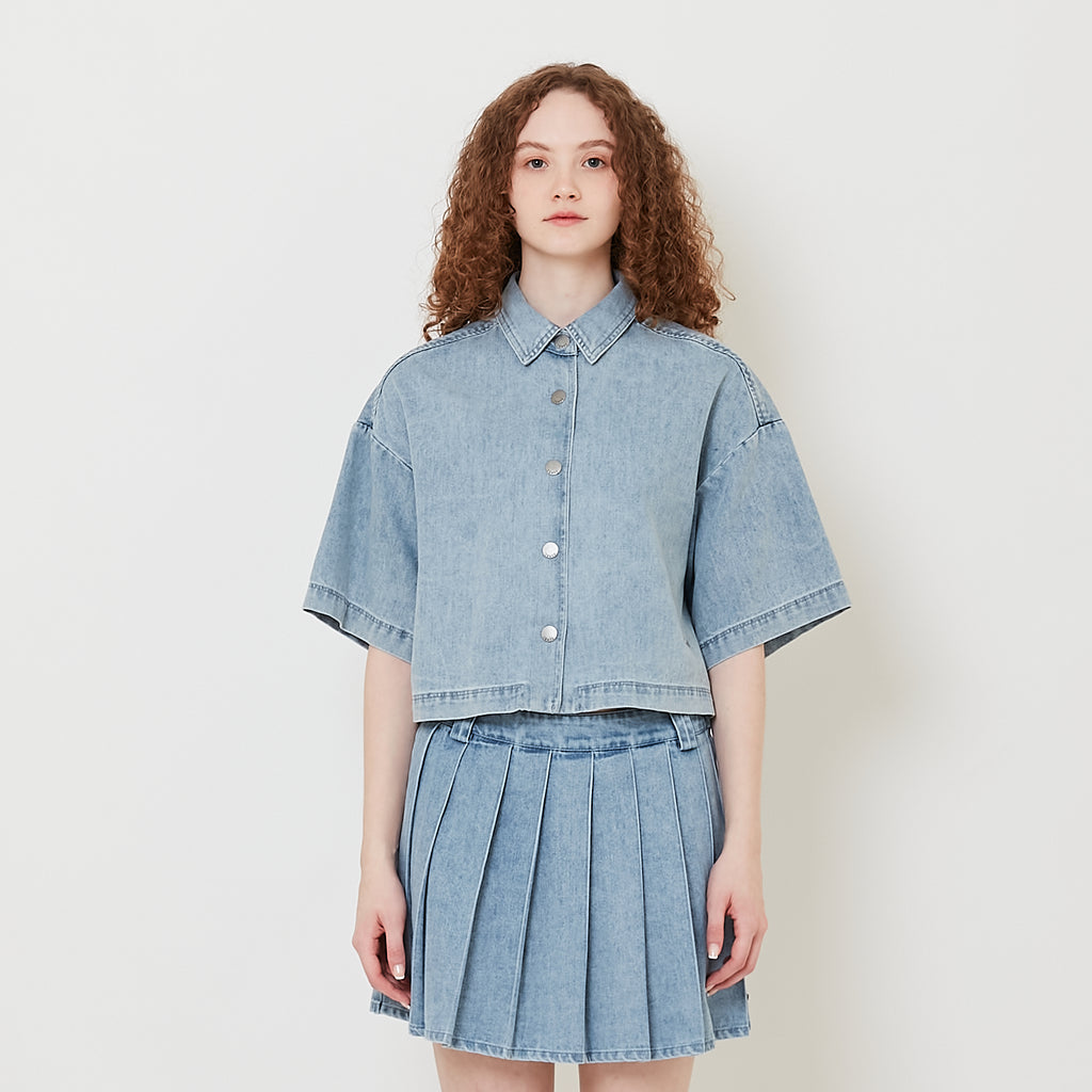 Women Denim Cropped Shirt - Light Blue - SW2509149A