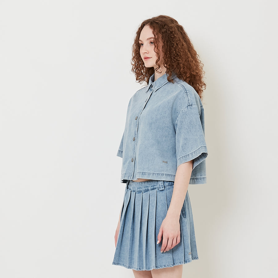 Women Denim Cropped Shirt - Light Blue - SW2509149A