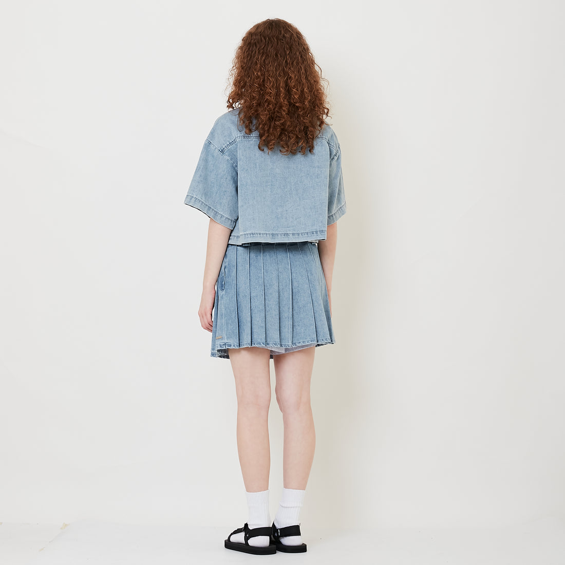 Women Pleated Denim Skirt - Light Blue - SW2509150A