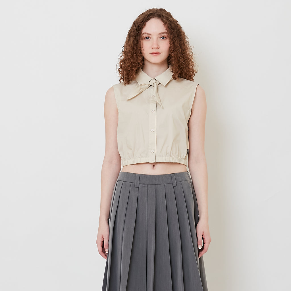 Women Cropped Shirt With Neckerchief - Sand - SW2509153A