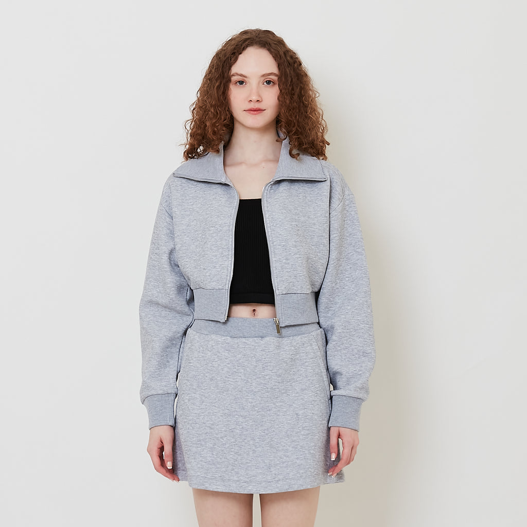 Women Turtle Neck Neoprene Jacket - Light Grey - SW2509155A