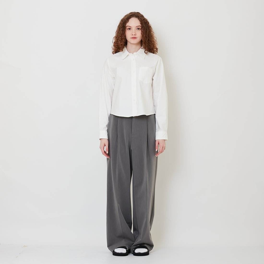 Women Wide-Leg Long Pants - Grey - SW2509156A