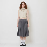 Women Pleated Midi Skirt - Grey - SW2509157A