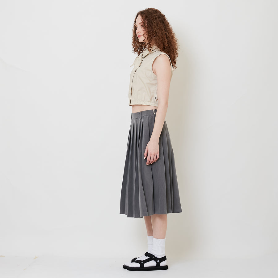 Women Pleated Midi Skirt - Grey - SW2509157A