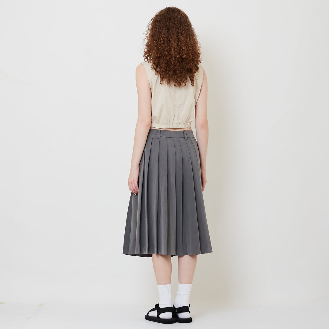 Women Pleated Midi Skirt - Grey - SW2509157A