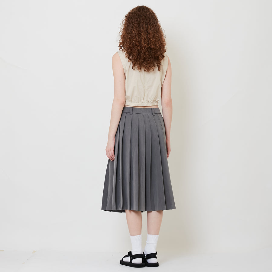 Women Pleated Midi Skirt - Grey - SW2509157A