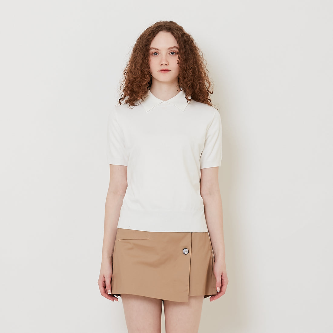 Women Polo Collar Knit Top - Off White - SW2510165A