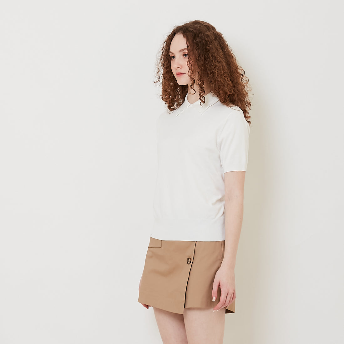 Women Polo Collar Knit Top - Off White - SW2510165A