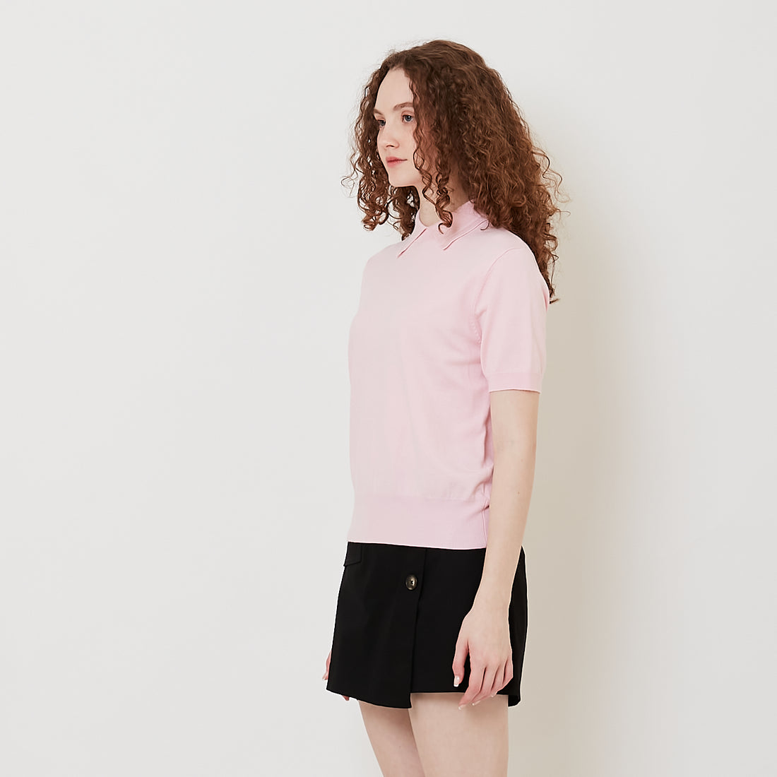 Women Polo Collar Knit Top - Soft Pink - SW2510165B