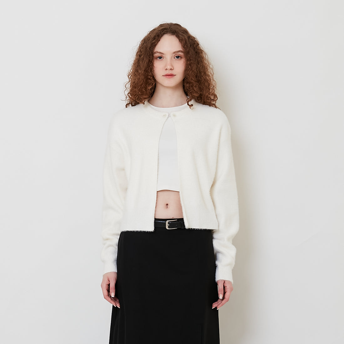 Women Fluffy Cardigan - Off White - SW2510166A