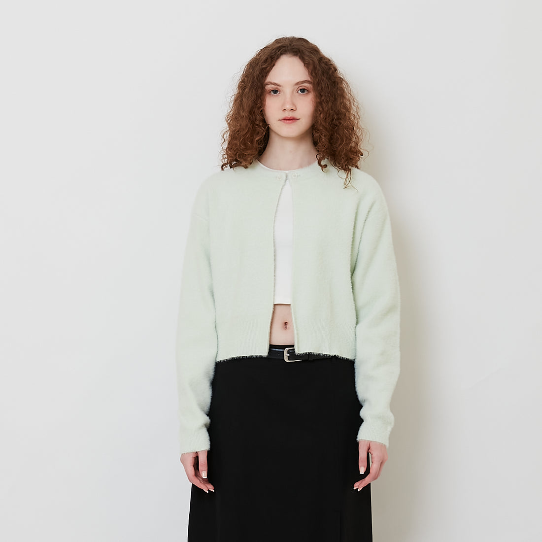 Women Fluffy Cardigan - Mint - SW2510166B