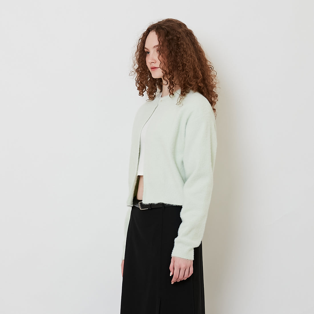 Women Fluffy Cardigan - Mint - SW2510166B