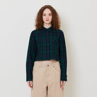 Women Plaid Cropped Shirt - Dark Green - SW2510173A