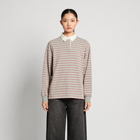 Women Striped Polo Sweatshirt - Melange Grey - SW2510245B