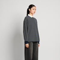 Women Striped Polo Sweatshirt - Navy - SW2510245C