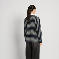 Women Striped Polo Sweatshirt - Navy - SW2510245C