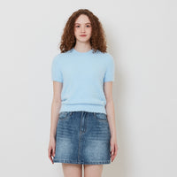 Women Fluffy Knit Top - Light Blue - SW2511181B