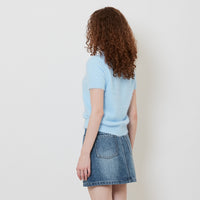 Women Fluffy Knit Top - Light Blue - SW2511181B