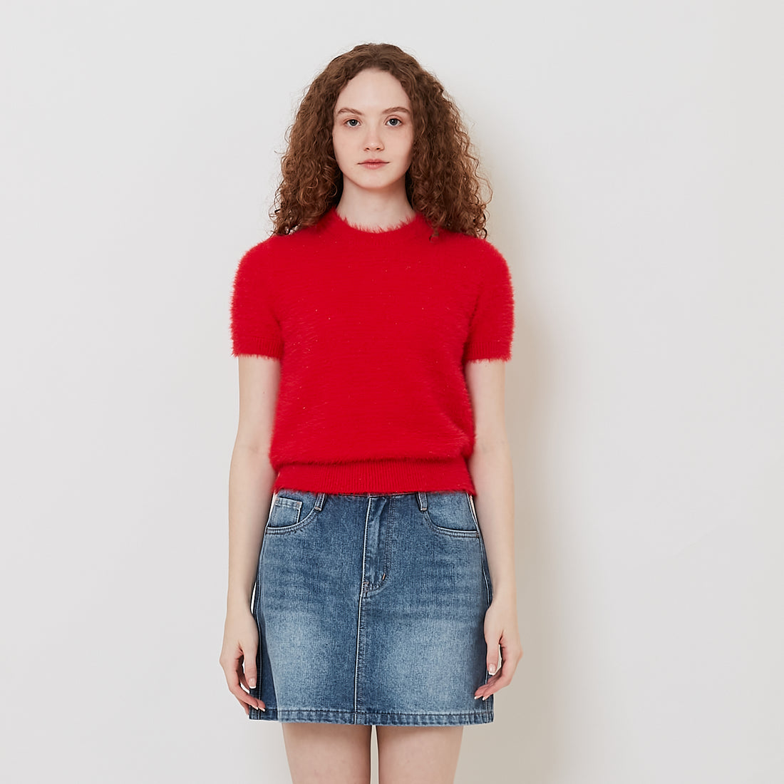 Women Fluffy Knit Top - Red - SW2511181D