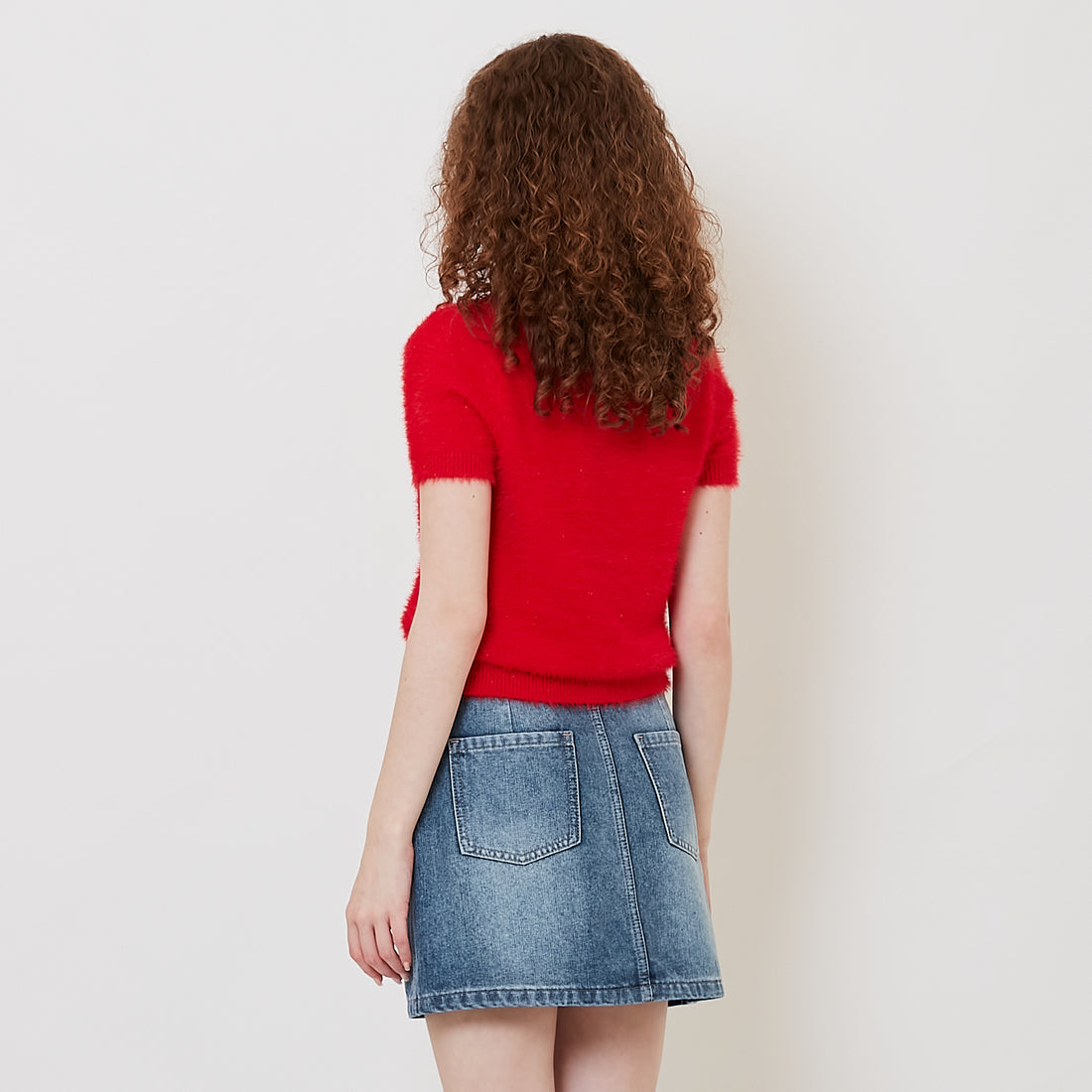 Women Fluffy Knit Top - Red - SW2511181D