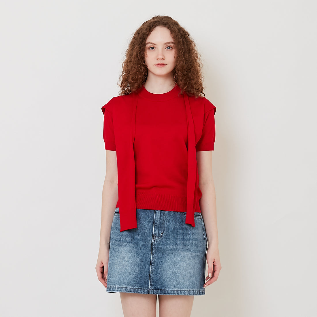 Women 2-in-1 Knit Top - Red - SW2511182C