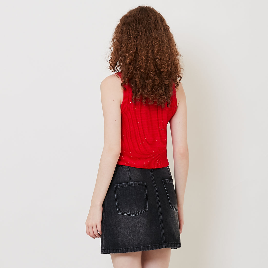 Women Sequin Knit Tank Top - Red - SW2511183B