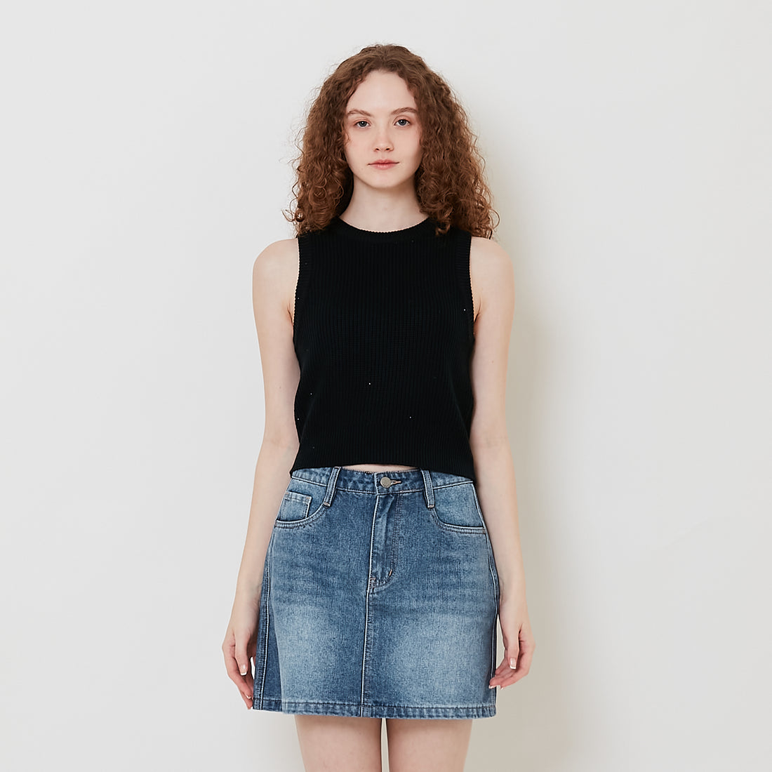 Women Sequin Knit Tank Top - Black - SW2511183C