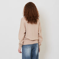 Women Double Collar Knit Top - Light Khaki - SW2511184A