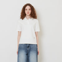 Women Neoprene Polo Top - Off White - SW2511185A