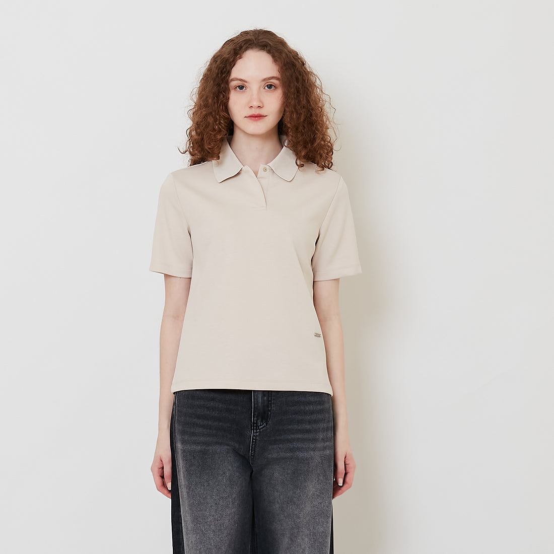 Women Neoprene Polo Top - Light Khaki - SW2511185B