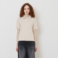 Women Neoprene Polo Top - Light Khaki - SW2511185B