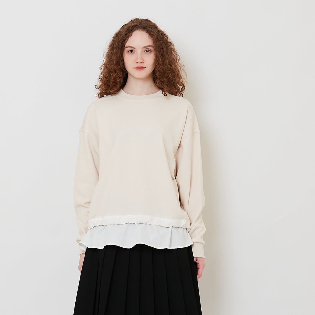 Women Combined Oversized Top - Light Khaki - SW2511186A