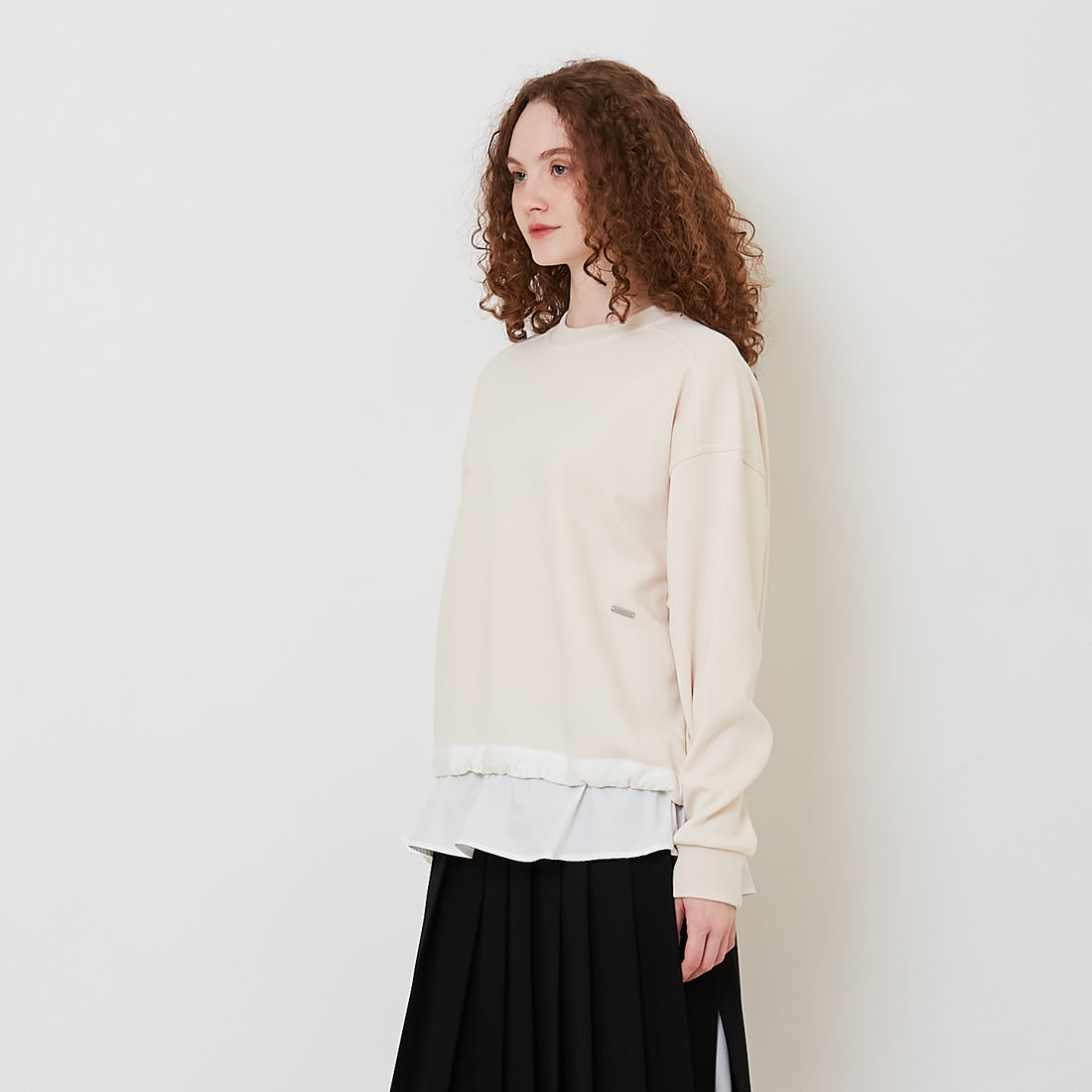 Women Combined Oversized Top - Light Khaki - SW2511186A