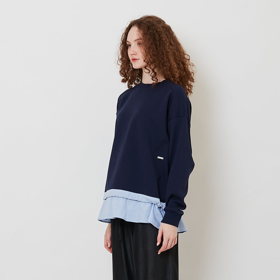 Women Combined Oversized Top - Navy - SW2511186B