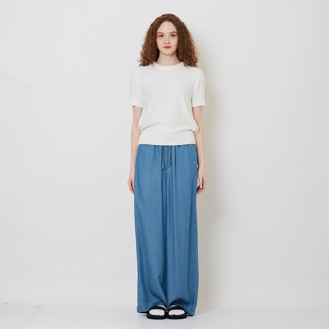 Women Elastic Wide-Leg Jeans - Blue - SW2511190A