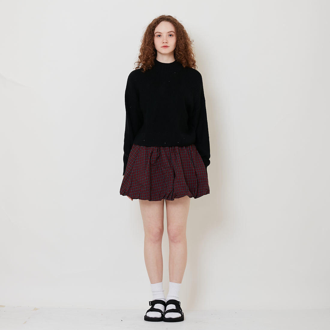 Women Checkered Bubble Skirt - Red - SW2511199A