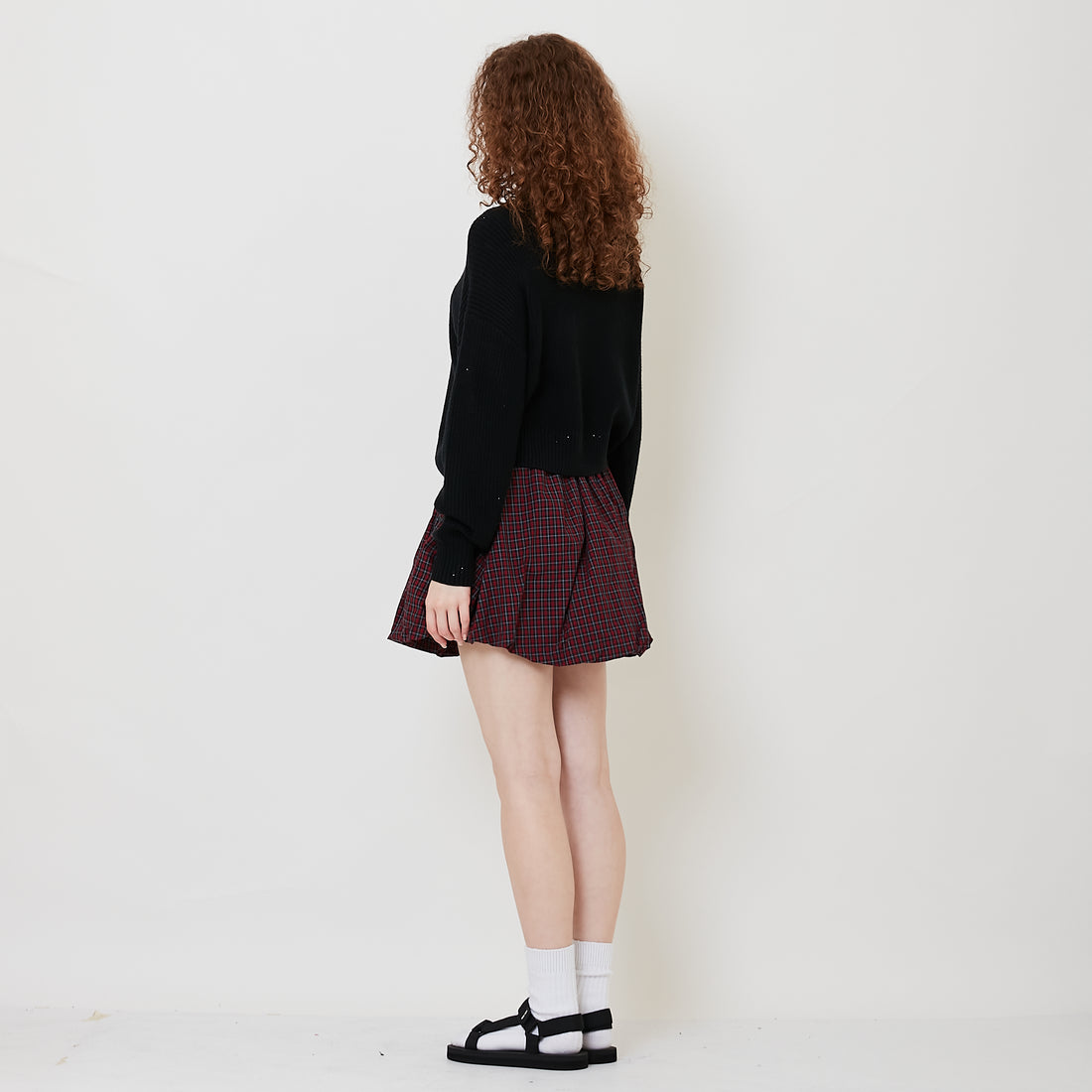 Women Checkered Bubble Skirt - Red - SW2511199A