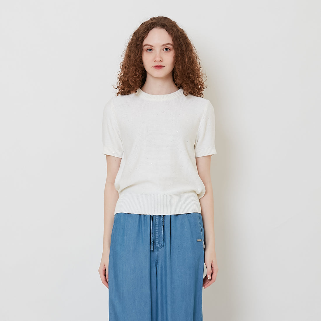 Women Sequin Knit Top - Off White - SW2511235A