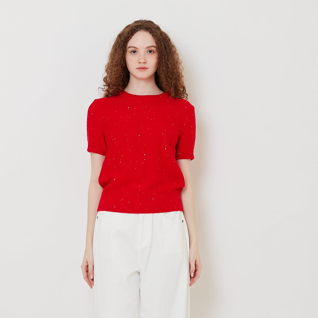 Women Sequin Knit Top - Red - SW2511235B