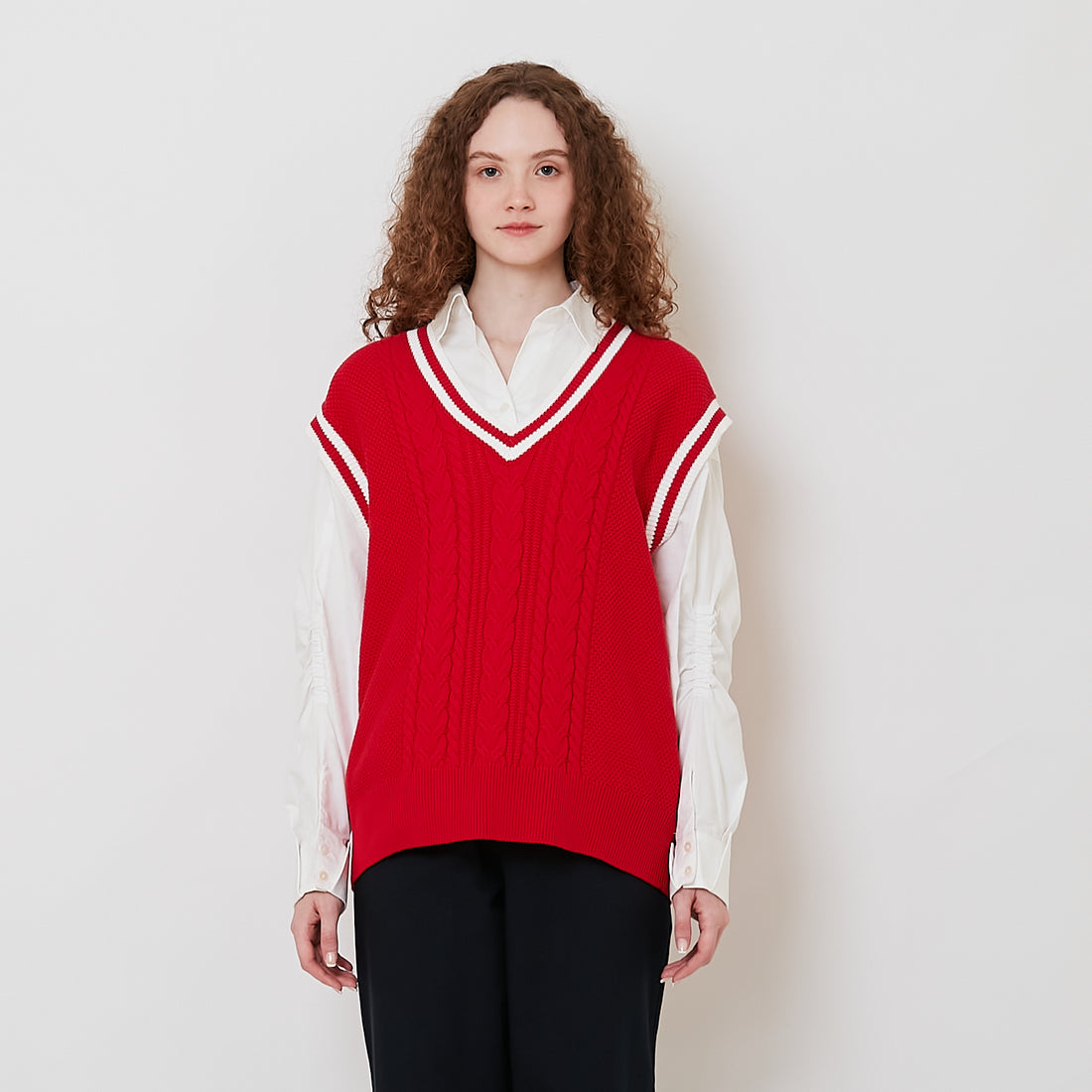 Women Cable Knit Vest - Red - SW2512208A