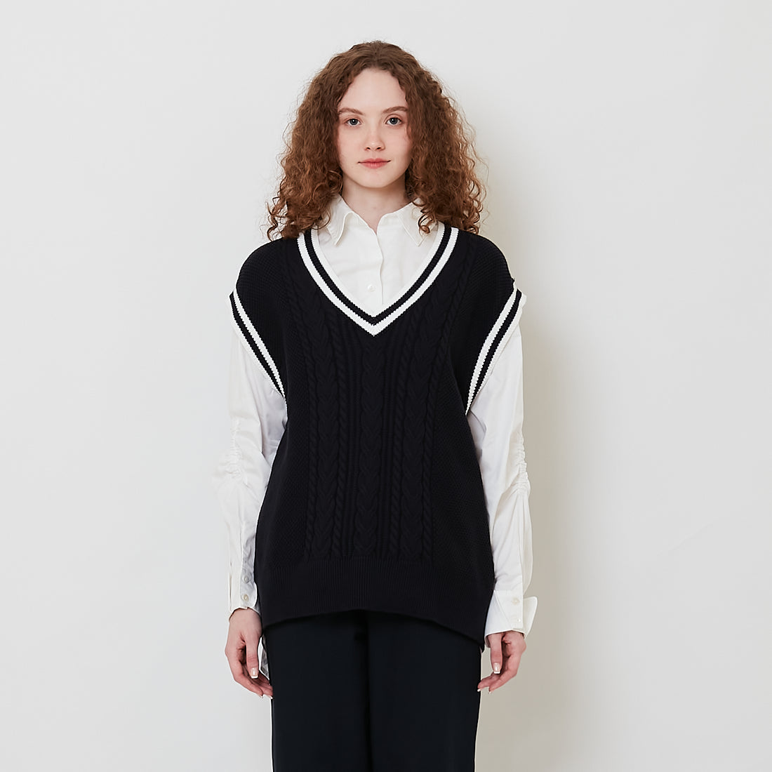 Women Cable Knit Vest - Navy - SW2512208B