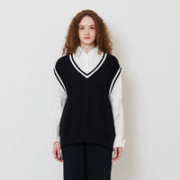 Women Cable Knit Vest - Navy - SW2512208B