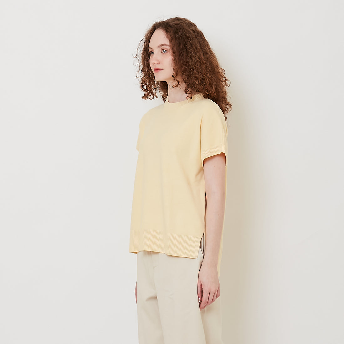 Women Side Split Knit Top - Yellow - SW2512209B