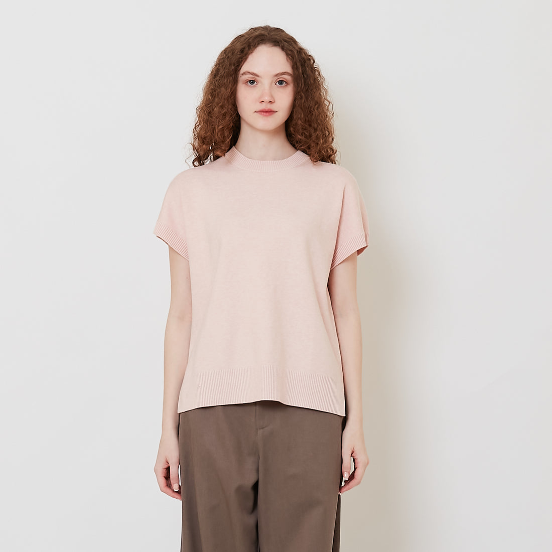 Women Side Split Knit Top - Salmon - SW2512209C