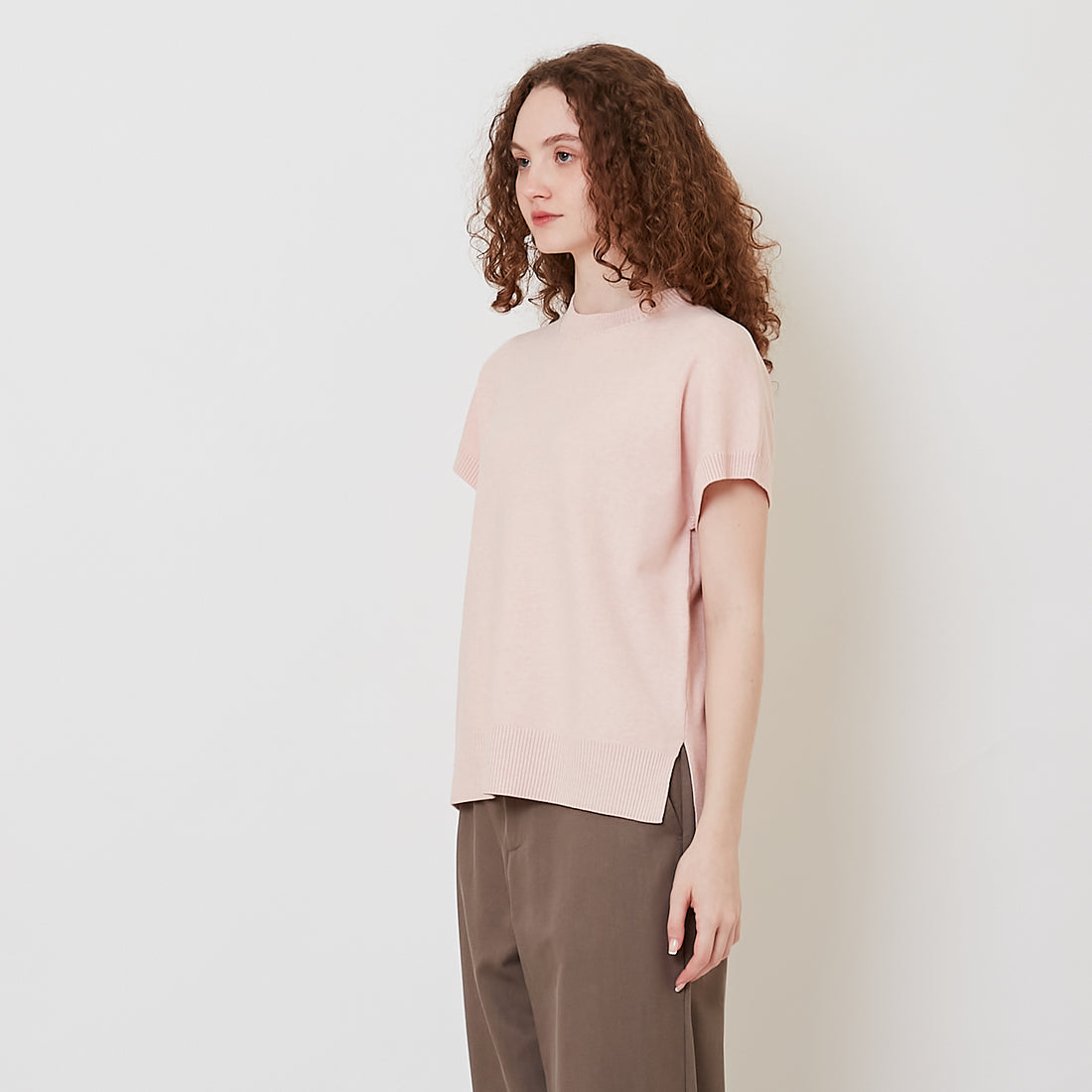 Women Side Split Knit Top - Salmon - SW2512209C
