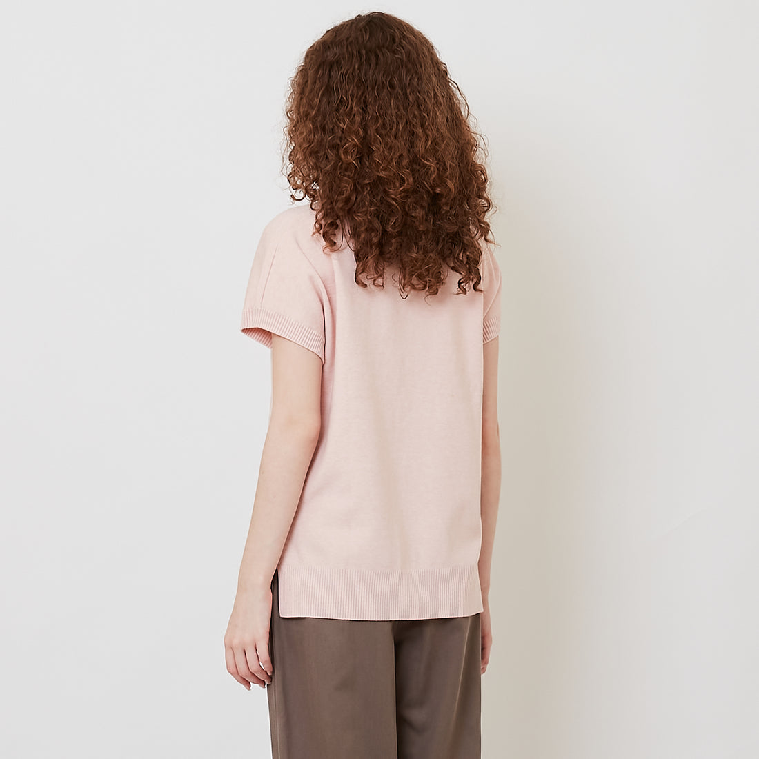 Women Side Split Knit Top - Salmon - SW2512209C