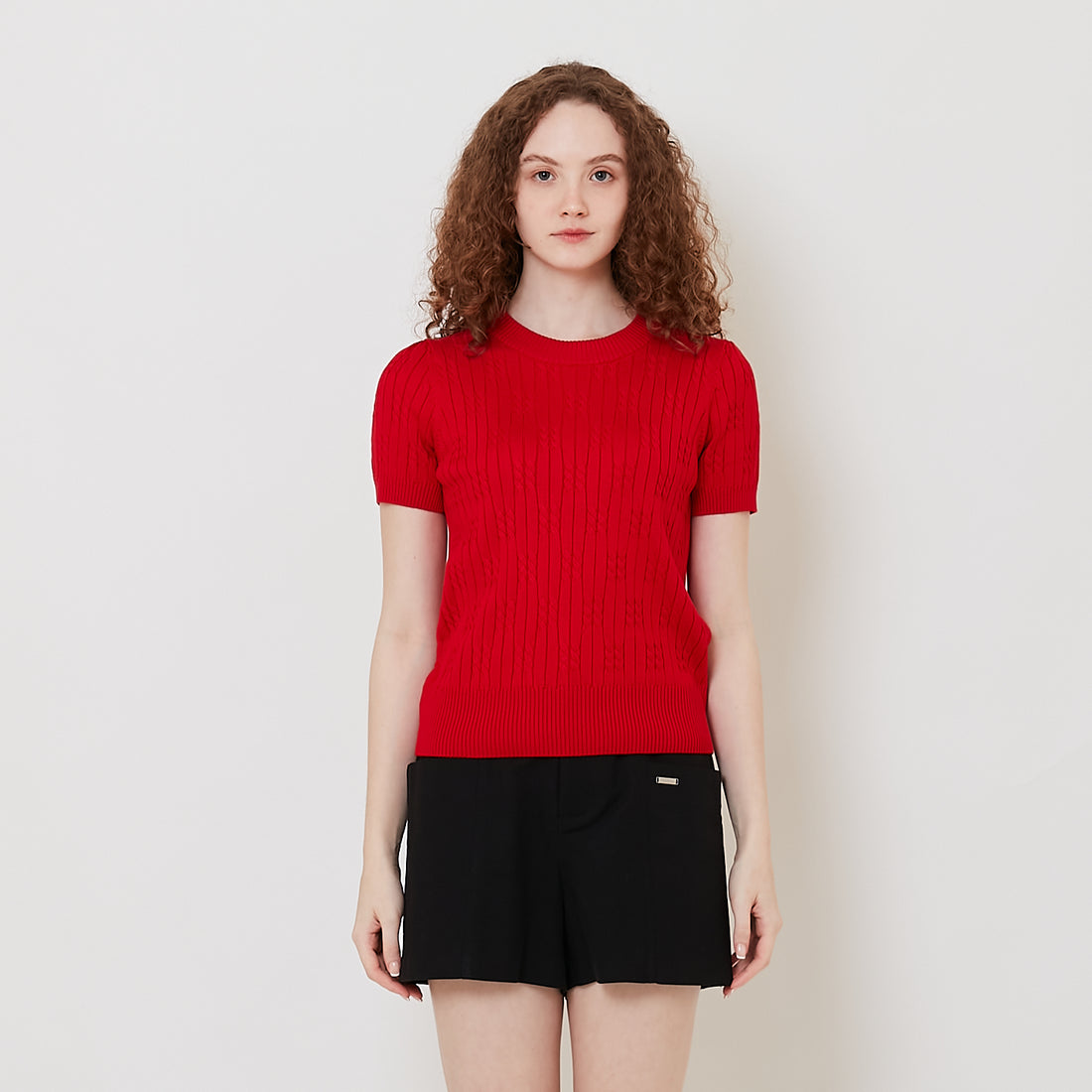 Women Cable Knit Top - Red - SW2512210D